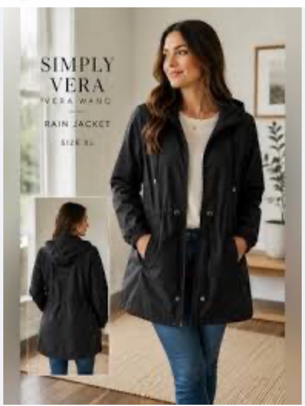 Simply Vera Vera Wang Black Hooded Utility Rain Jacket